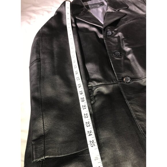 Michael Michelle Men Black Leather 3 Button 4 Pocket Blazer - Picture 8 of 10